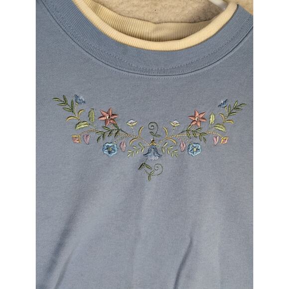 Vintage Top Stitch Sweatshirt Womens XL Blue Floral Cottagecore Embroidered - Picture 11 of 16